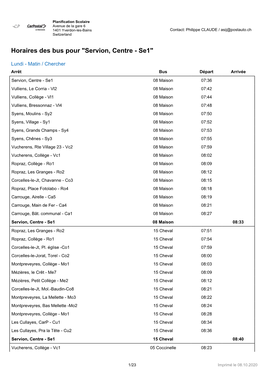 Horaires Des Bus Pour "Servion, Centre - Se1"