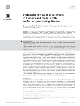 Systematic Review of Drug Effects in Humans and Models with Surfactant-Processing Disease