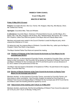 WISBECH TOWN COUNCIL 16 and 19 May 2014 MINUTES OF