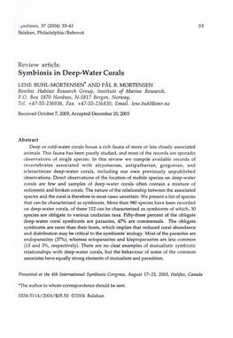 Symbiosis in Deep-Water Corals