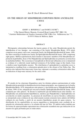 On the Origin of Misophrioid Copepods from Anchialine