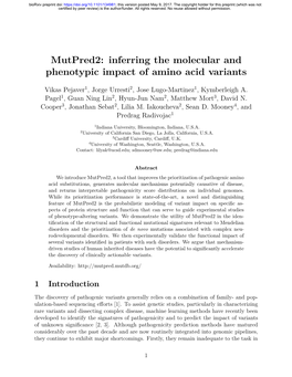 Mutpred2: Inferring the Molecular and Phenotypic Impact of Amino Acid Variants