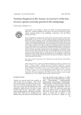 Termites (Isoptera) in the Azores: an Overview of the Four Invasive Species Currently Present in the Archipelago