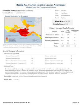 Bering Sea Marine Invasive Species Assessment Alaska Center for Conservation Science