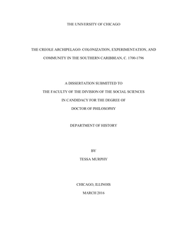 The University of Chicago the Creole Archipelago