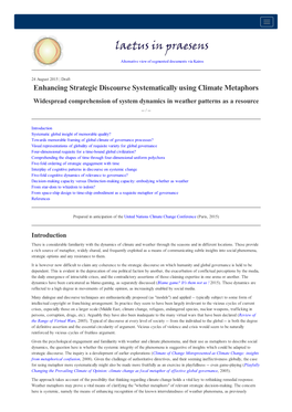 Enhancing Strategic Discourse Systematically Using Climate Metaphors Widespread Comprehension of System Dynamics in Weather Patterns As a Resource -- /