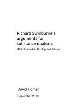 Richard Swinburne's Arguments for Substance Dualism