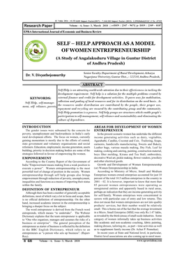 SELF – HELP APPROACH AS a MODEL of WOMEN ENTREPRENEURSHIP (A Study of Angalakuduru Village in Guntur District of Andhra Pradesh)