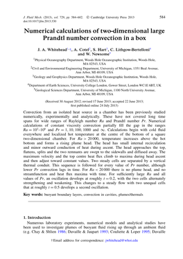 Numerical Calculations of Two-Dimensional Large Prandtl Number Convection in a Box