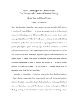 Moral Learning in the Open Society: the Theory and Practice of Natural Liberty