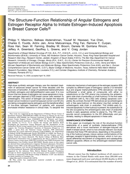 The Structure-Function Relationship of Angular Estrogens and Estrogen Receptor Alpha to Initiate Estrogen-Induced Apoptosis in Breast Cancer Cells S