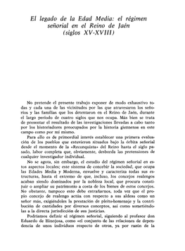 El Legado De La Edad Media: El Régimen Señorial En El Reino De Jaén (Siglos XV-XVIII)