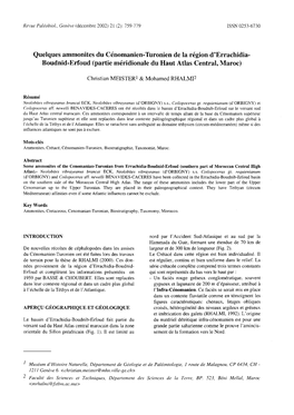 Quelques Ammonites Du Cénomanien-Turonien De La Région D9errachidia- Boudnid-Erfoud (Partie Méridionale Du Haut Atlas Central, Maroc)