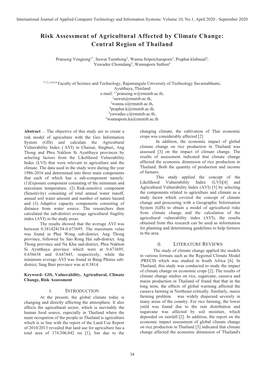 Risk Assessment of Agricultural Affected by Climate Change: Central Region of Thailand