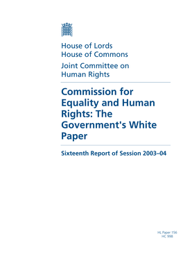 Commission for Equality and Human Rights: the Government's White Paper