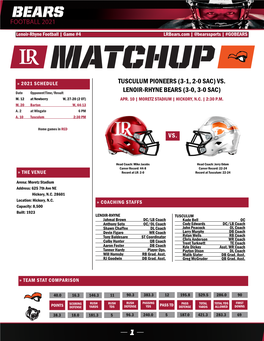 Tusculum Pioneers (3-1, 2-0 Sac) Vs. Lenoir-Rhyne Bears