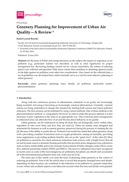 Greenery Planning for Improvement of Urban Air Quality—A Review †