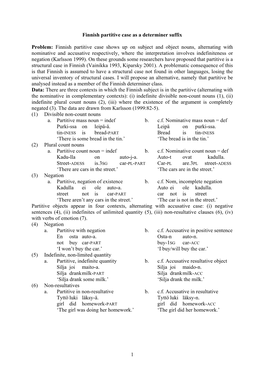 Finnish Partitive Case As a Determiner Suffix