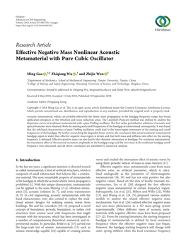 Effective Negative Mass Nonlinear Acoustic Metamaterial with Pure Cubic Oscillator