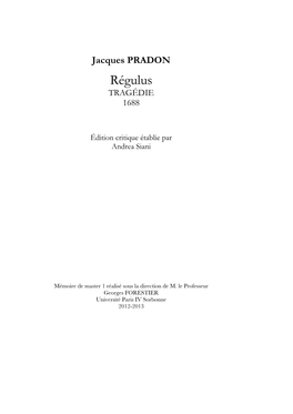 Régulus TRAGÉDIE 1688