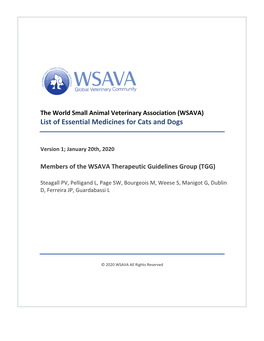 WSAVA List of Essential Medicines for Cats and Dogs