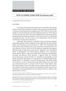 NEW CLASSIFICATION for Toxoplasma Gondii