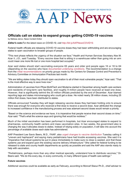 Officials Call on States to Expand Groups Getting COVID-19 Vaccines