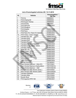 13-11-2019 Sl. Vehicle Homologation / TDF No. 1 TVS XL