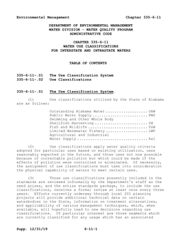 Chapter 335-6-11 Water Use Classifications for Interstate and Intrastate Waters