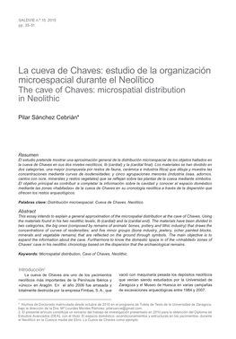 La Cueva De Chaves: Estudio De La Organización Microespacial Durante El Neolítico the Cave of Chaves: Microspatial Distribution in Neolithic