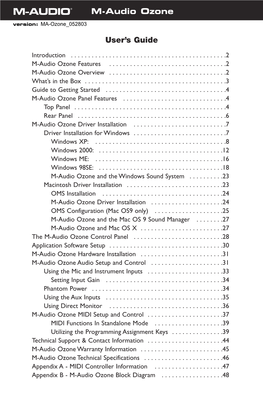 User's Guide M-Audio Ozone