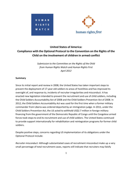 United States of America: Compliance with the Optional Protocol to the Convention on the Rights of the Child on the Involvement of Children in Armed Conflict