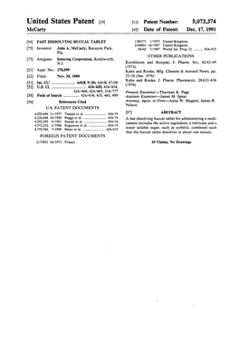 United States Patent (19) 11) Patent Number: 5,073,374 Mccarty 45 Date of Patent: Dec