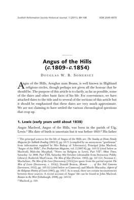 Angus of the Hills (C.1809-C.1854)