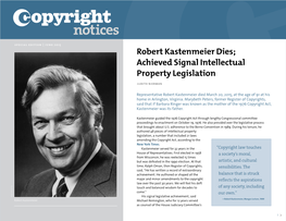 Robert Kastenmeier Dies; Achieved Signal Intellectual Property Legislation