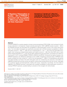 309 in PTPRCAP Is Associated with Susceptibility to Diffuse-Type Gastric