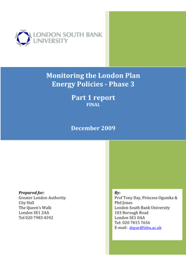 Monitoring the London Plan Energy Policies ­ Phase 3