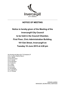 NOTICE of MEETING Notice Is Hereby Given of the Meeting of The