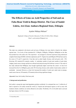 The Effects of Lime on Acid Properties of Soil and on Faba Bean Yield in Banja District