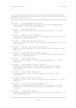 04.05.2020 Standesamt Freyung an in Der Zeit Vom 1.4.2020 Bis Zum 30.4