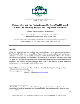 China's Meat and Egg Production and Soybean Meal Demand for Feed: an Elasticity Analysis and Long-Term Projections