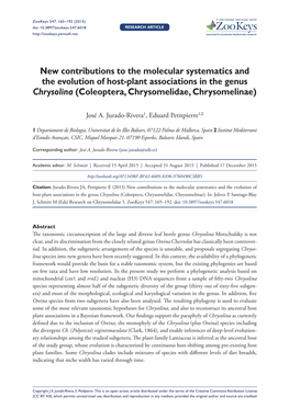 New Contributions to the Molecular Systematics and the Evolution of Host-Plant Associations in the Genus Chrysolina (Coleoptera, Chrysomelidae, Chrysomelinae)