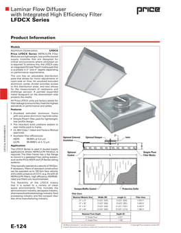 Laminar Flow Diffuser with Integrated High Efficiency Filter LFDCX Series E-124