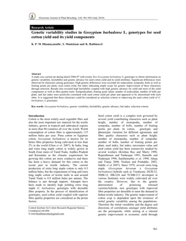 Genetic Variability Studies in Gossypium Barbadense L