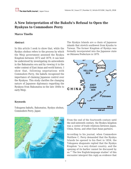 A New Interpretation of the Bakufu's Refusal to Open the Ryukyus To