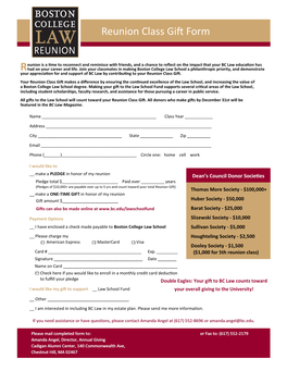 Reunion Class Gift Form