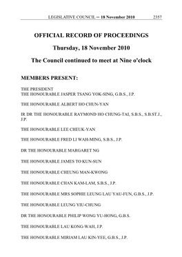 OFFICIAL RECORD of PROCEEDINGS Thursday, 18