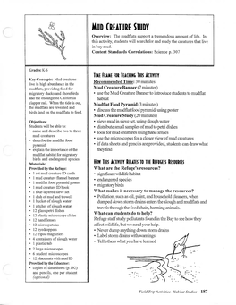 MUD CREATURE STUDY Overview: the Mudflats Support a Tremendous Amount of Life