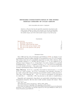 Separable Commutative Rings in the Stable Module Category of Cyclic Groups