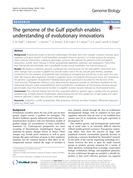 The Genome of the Gulf Pipefish Enables Understanding of Evolutionary Innovations C
